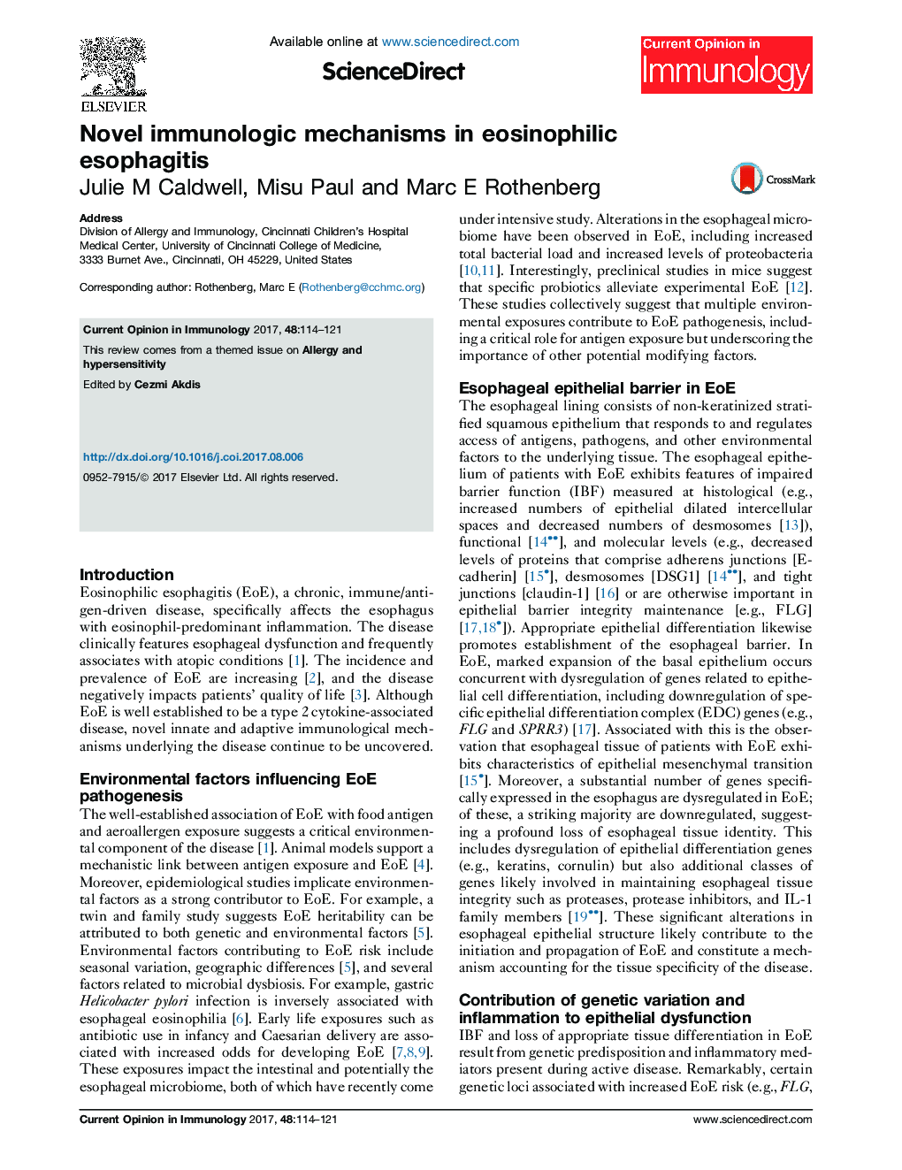Novel immunologic mechanisms in eosinophilic esophagitis