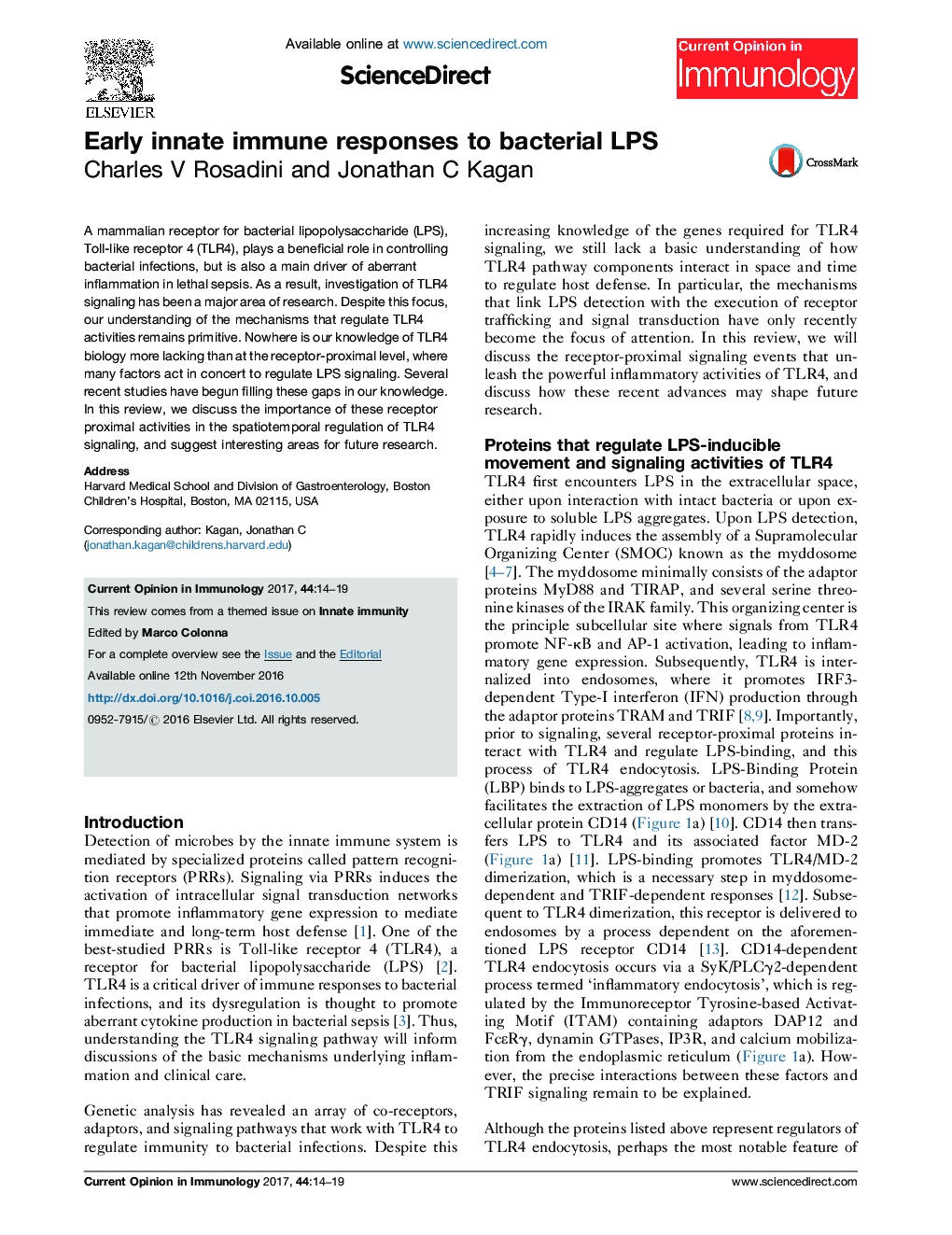 Early innate immune responses to bacterial LPS