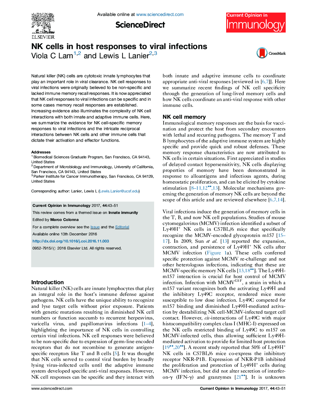 NK cells in host responses to viral infections