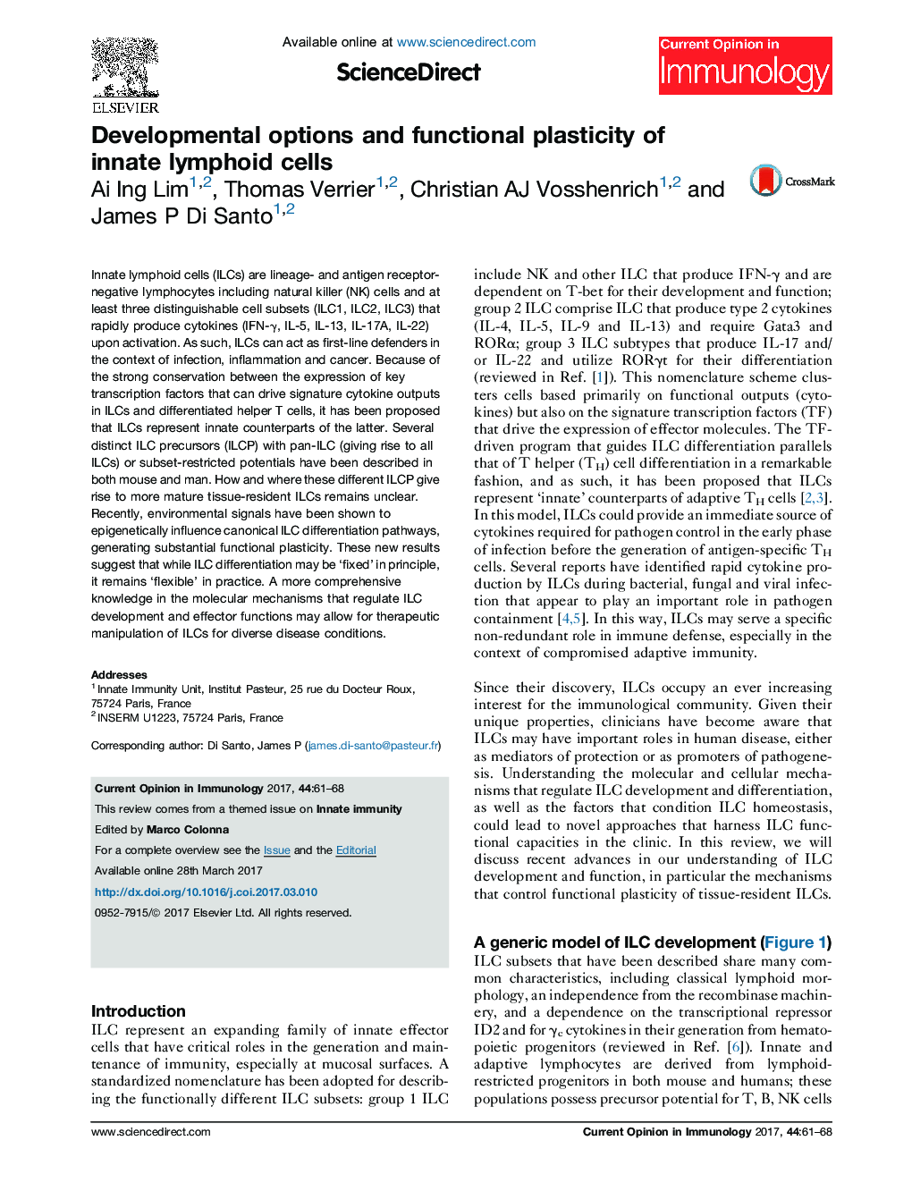 Developmental options and functional plasticity of innate lymphoid cells