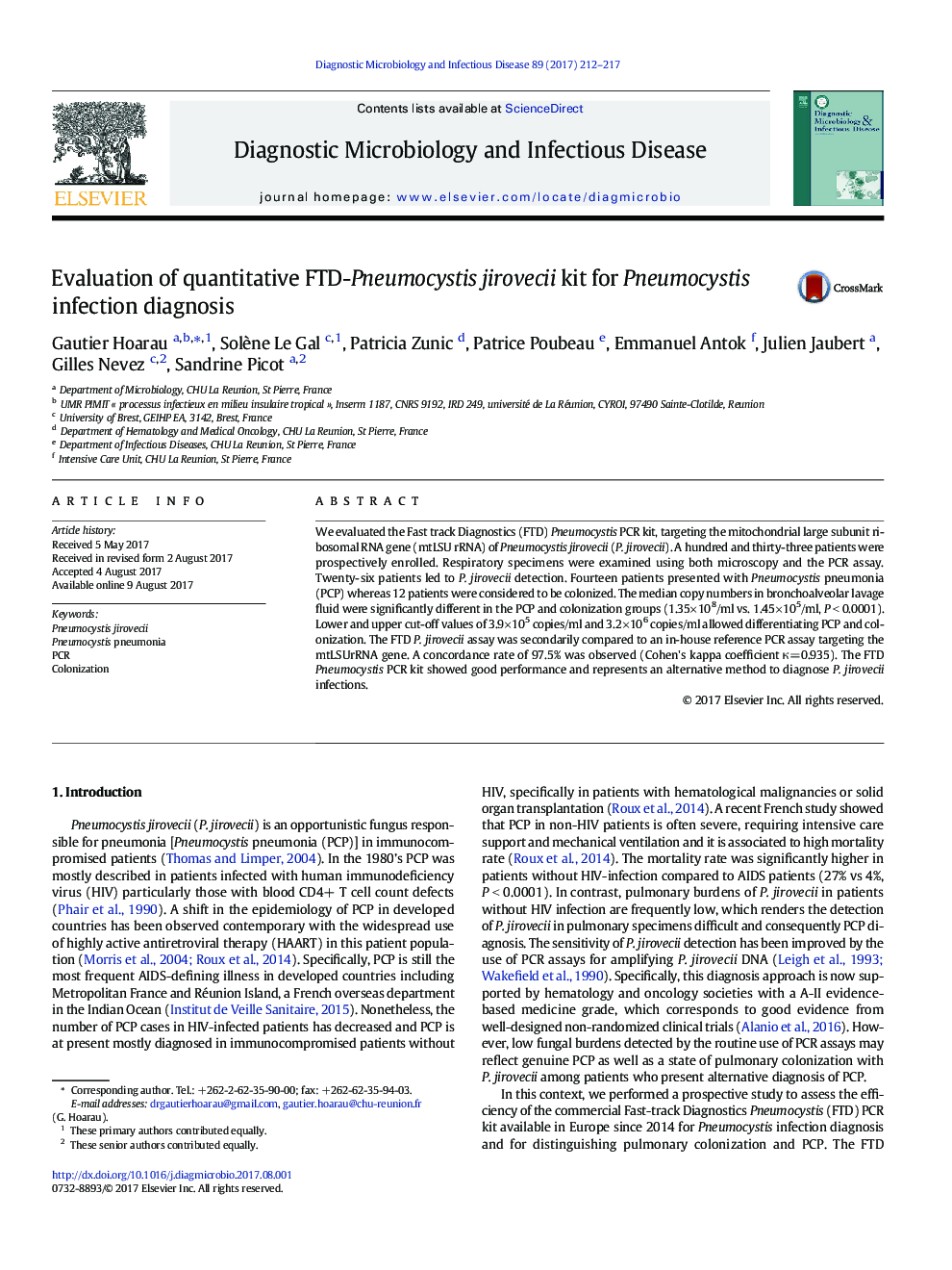 Evaluation of quantitative FTD-Pneumocystis jirovecii kit for Pneumocystis infection diagnosis