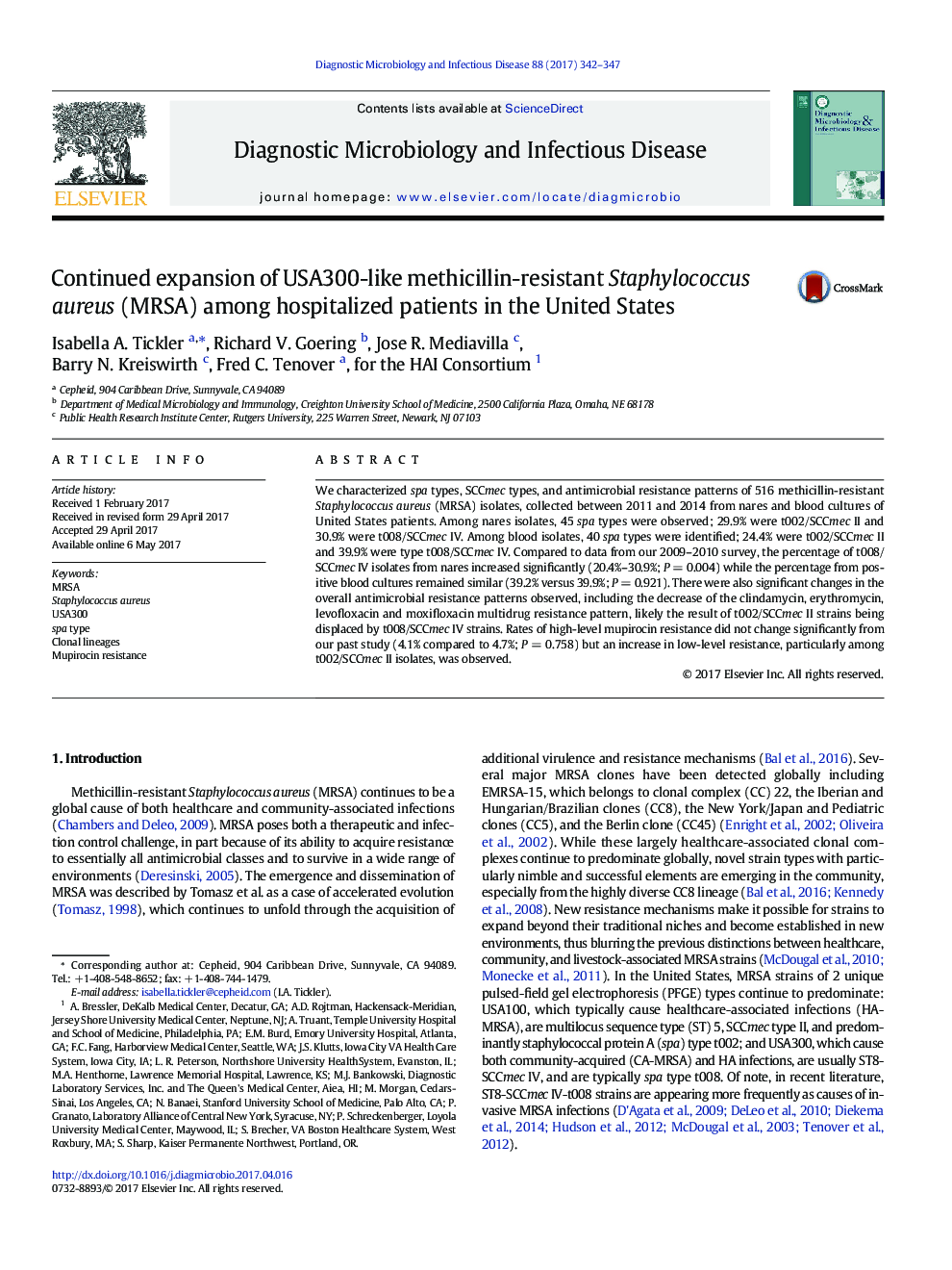 Continued expansion of USA300-like methicillin-resistant Staphylococcus aureus (MRSA) among hospitalized patients in the United States