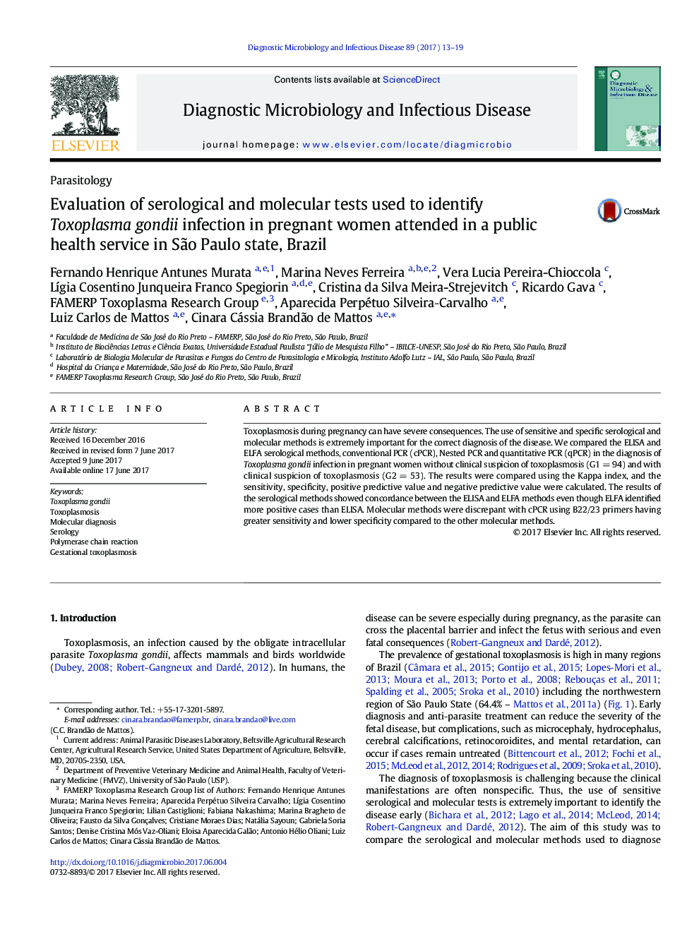 Evaluation of serological and molecular tests used to identify Toxoplasma gondii infection in pregnant women attended in a public health service in SÃ£o Paulo state, Brazil