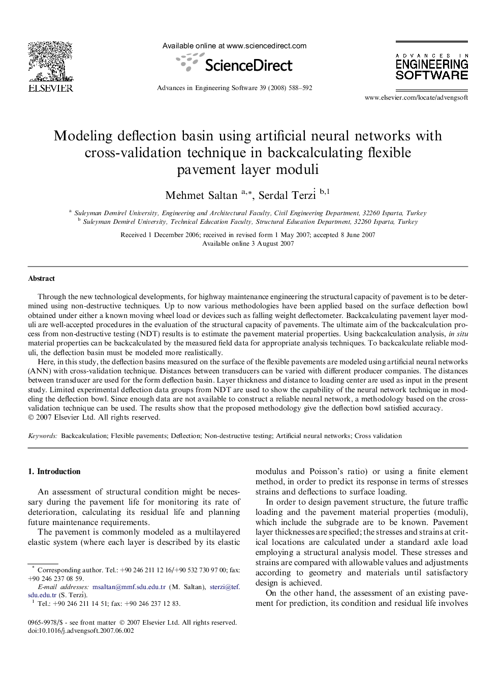 Modeling deflection basin using artificial neural networks with cross-validation technique in backcalculating flexible pavement layer moduli