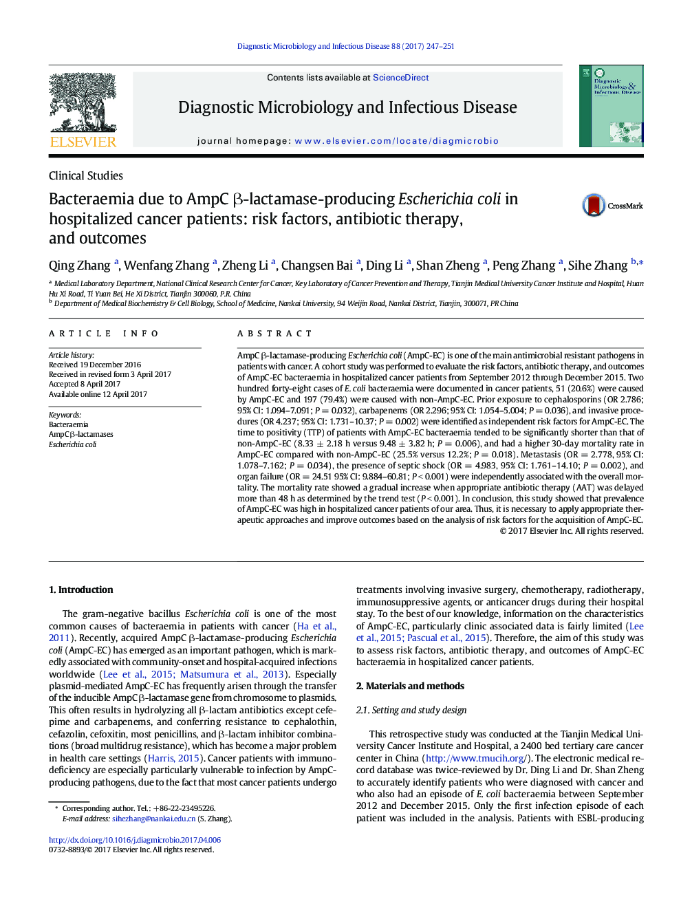 Bacteraemia due to AmpC Î²-lactamase-producing Escherichia coli in hospitalized cancer patients: risk factors, antibiotic therapy, and outcomes