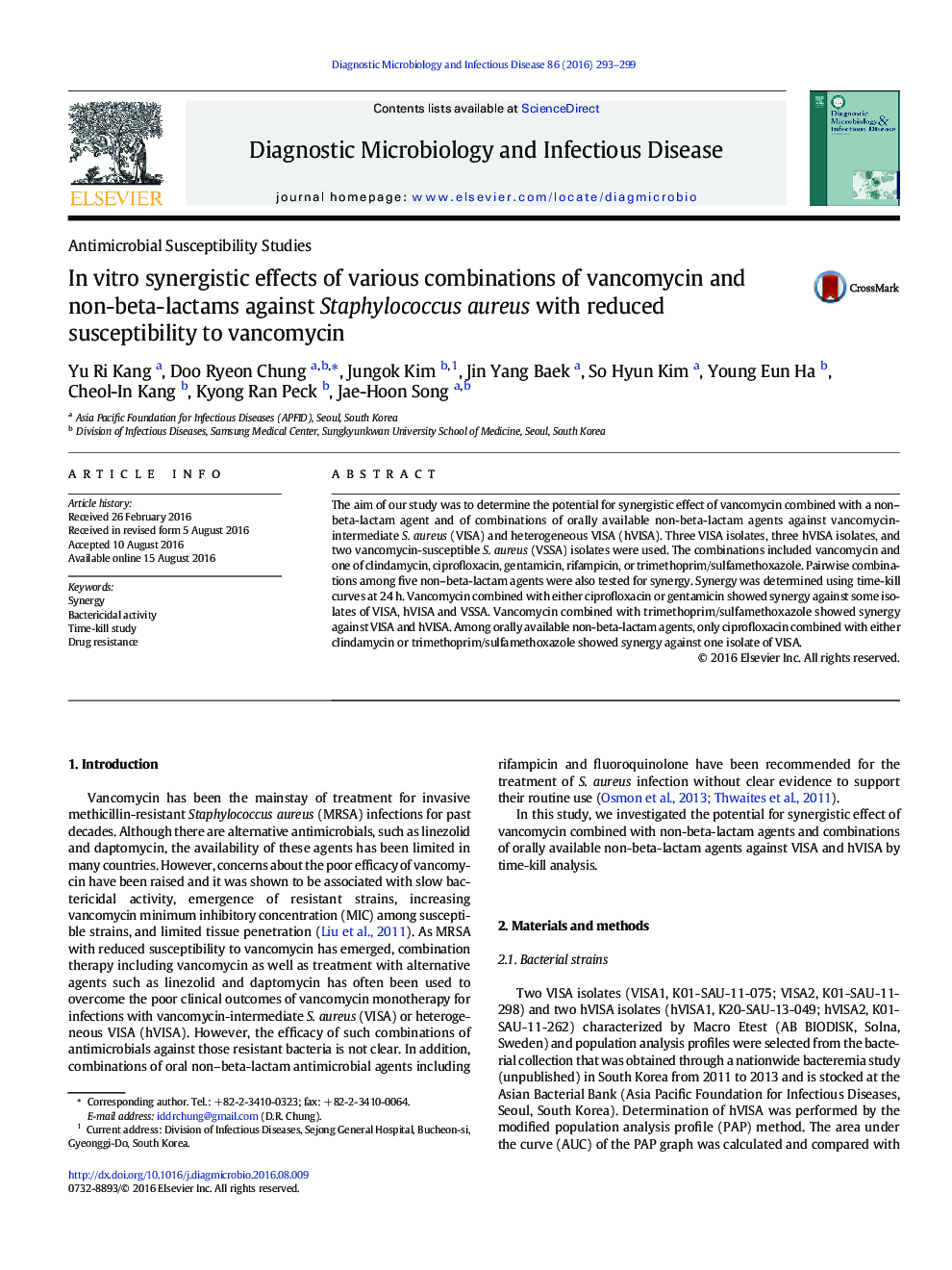 In vitro synergistic effects of various combinations of vancomycin and non-beta-lactams against Staphylococcus aureus with reduced susceptibility to vancomycin