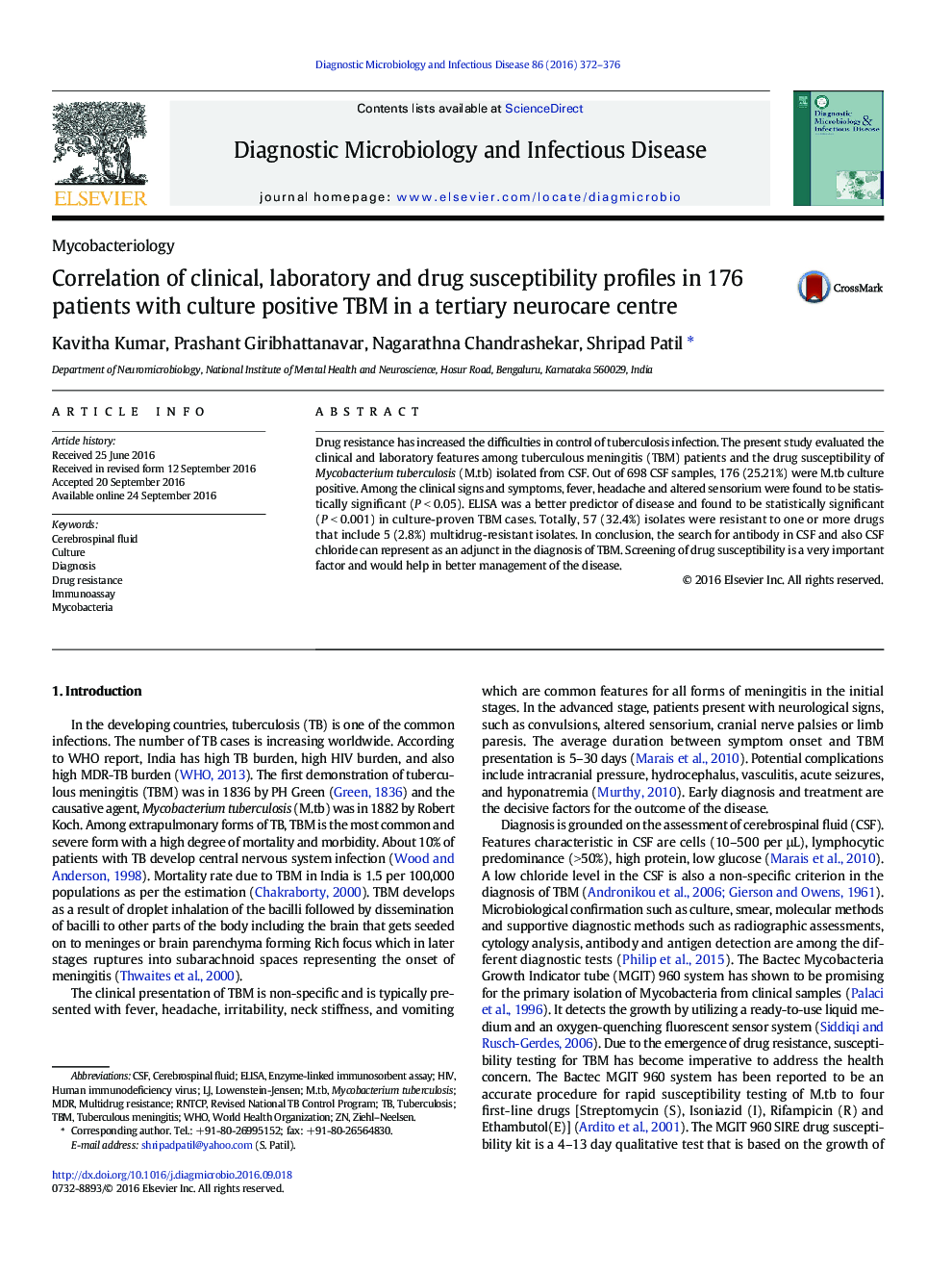 Correlation of clinical, laboratory and drug susceptibility profiles in 176 patients with culture positive TBM in a tertiary neurocare centre