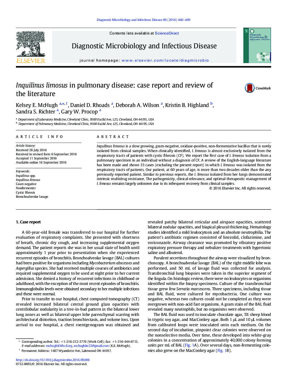 Inquilinus limosus in pulmonary disease: case report and review of the literature