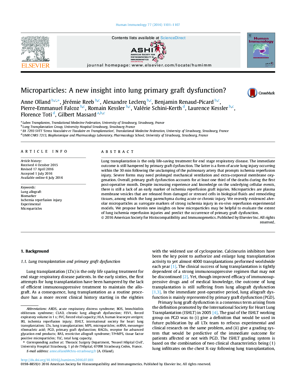 Microparticles: A new insight into lung primary graft dysfunction?