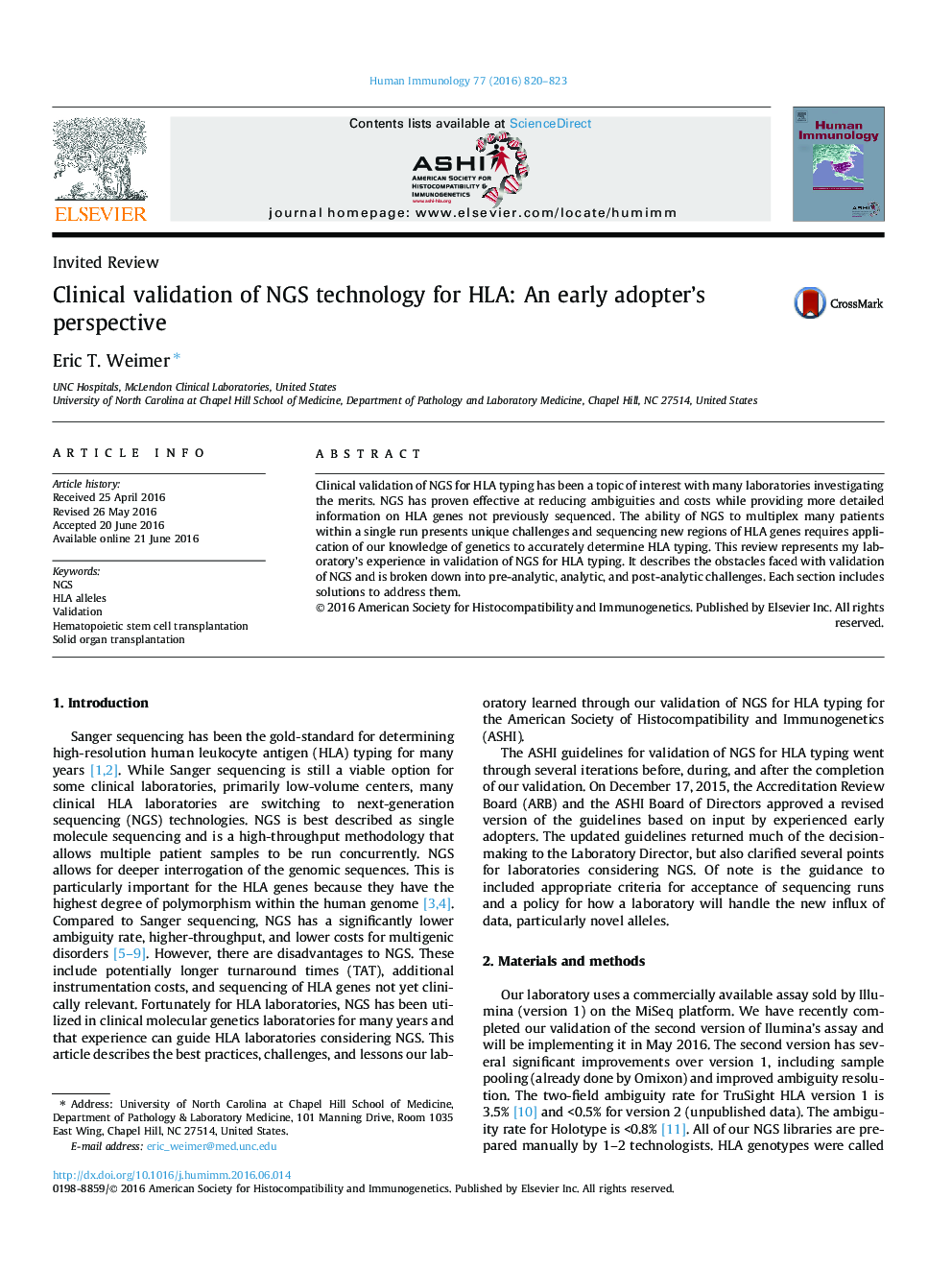 Clinical validation of NGS technology for HLA: An early adopter's perspective