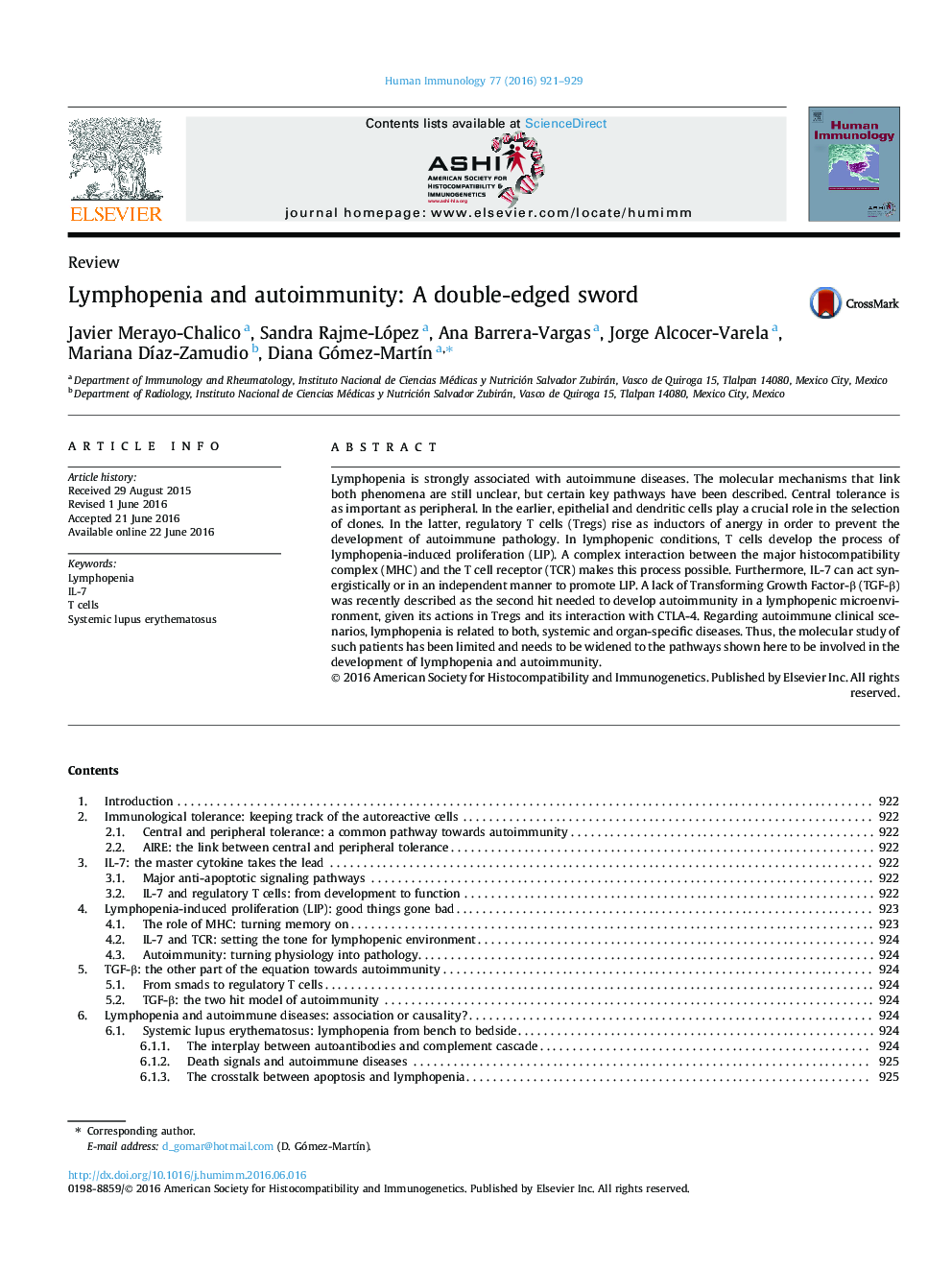 Lymphopenia and autoimmunity: A double-edged sword