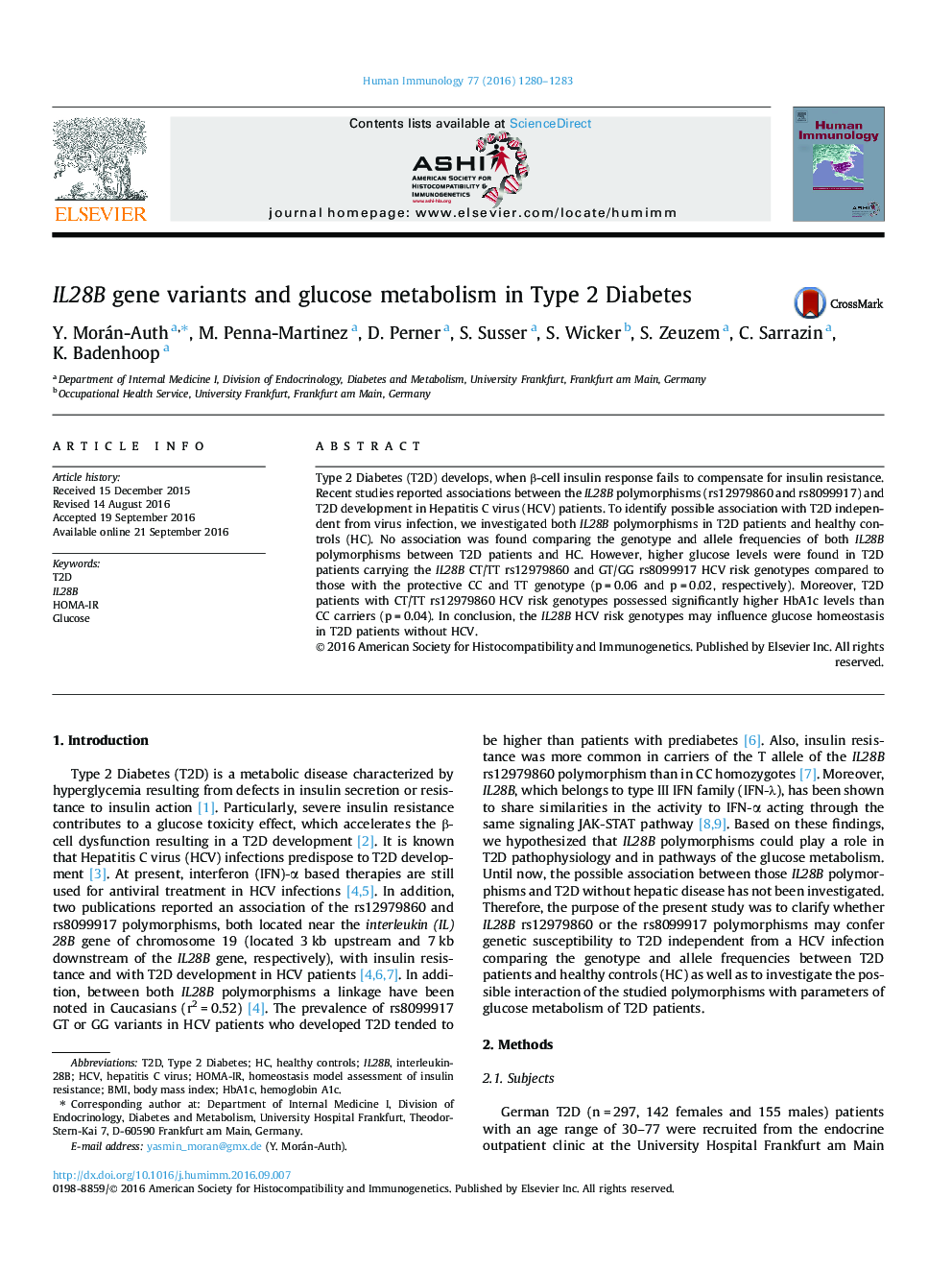 IL28B gene variants and glucose metabolism in Type 2 Diabetes