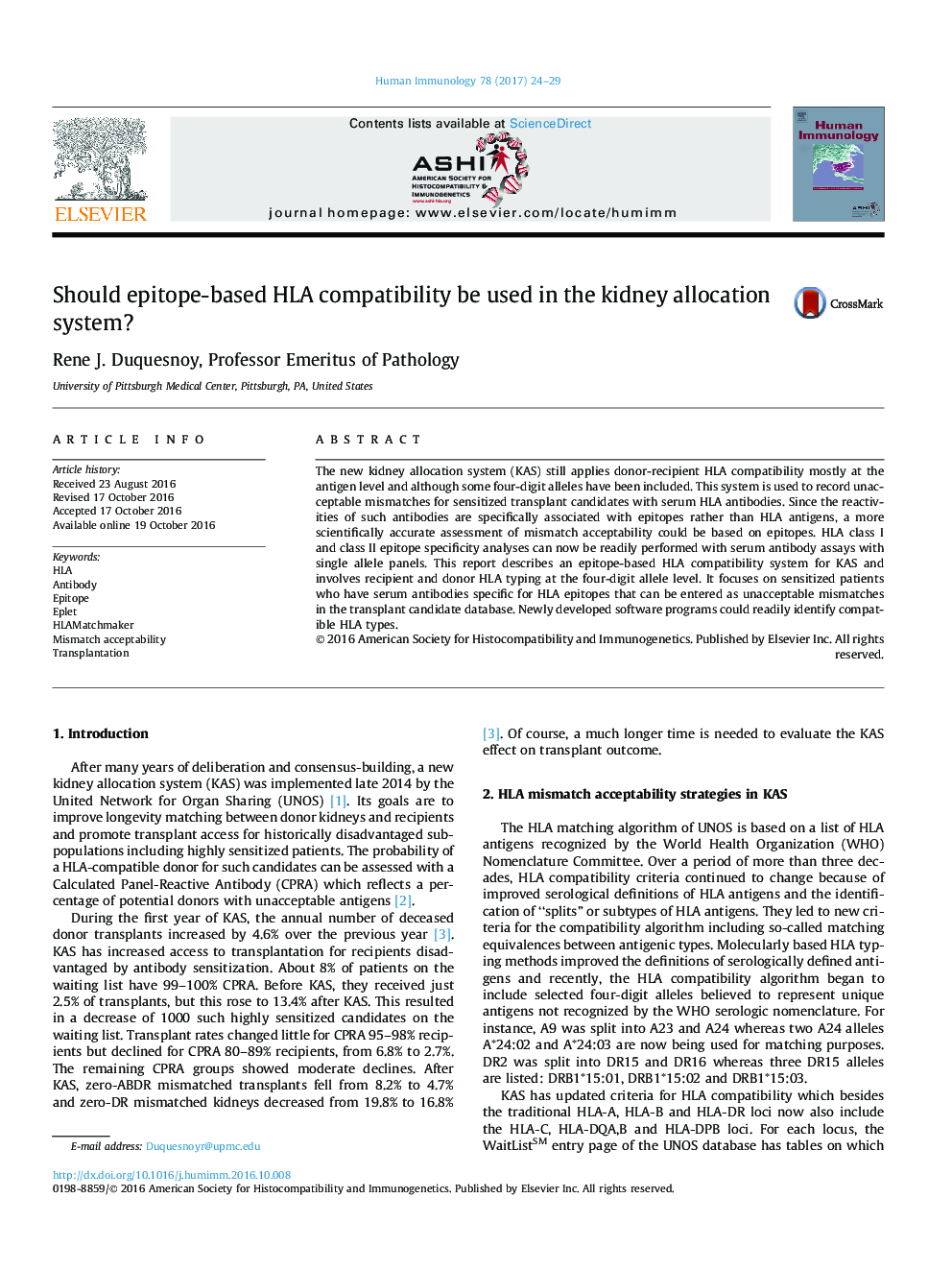 Should epitope-based HLA compatibility be used in the kidney allocation system?