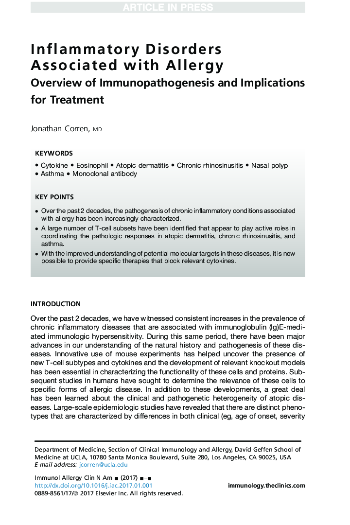 Inflammatory Disorders Associated with Allergy