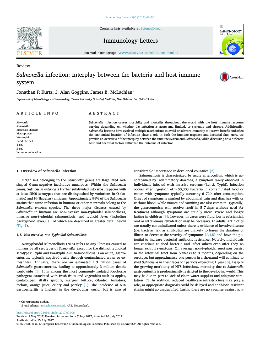 Salmonella infection: Interplay between the bacteria and host immune system