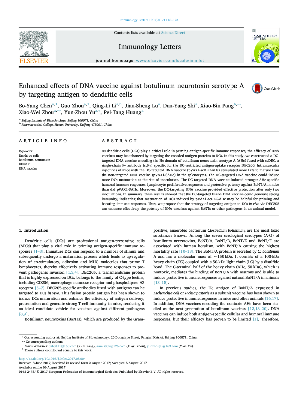 Enhanced effects of DNA vaccine against botulinum neurotoxin serotype A by targeting antigen to dendritic cells