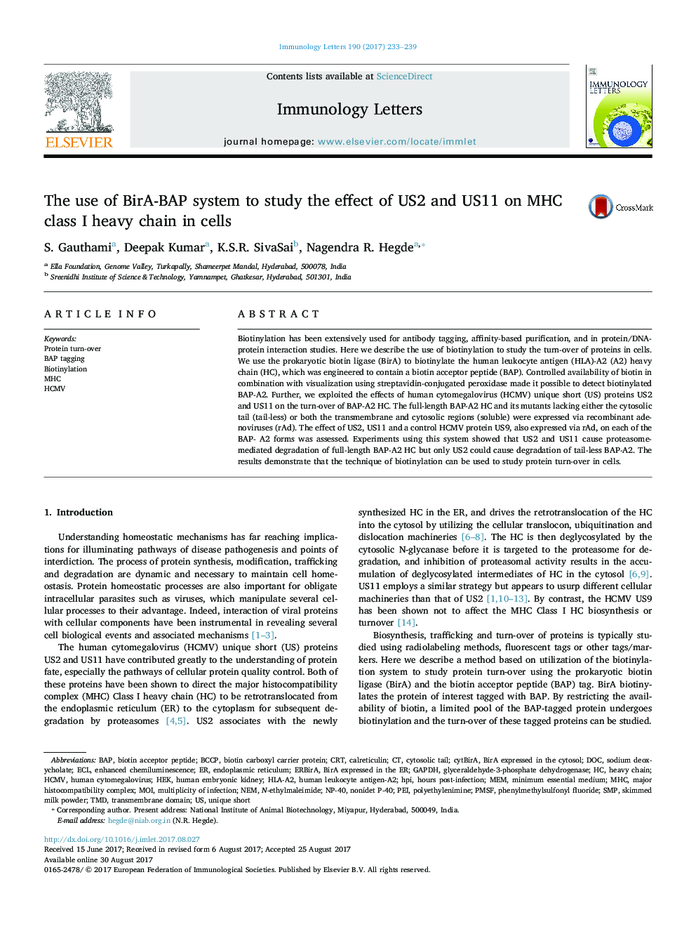 The use of BirA-BAP system to study the effect of US2 and US11 on MHC class I heavy chain in cells