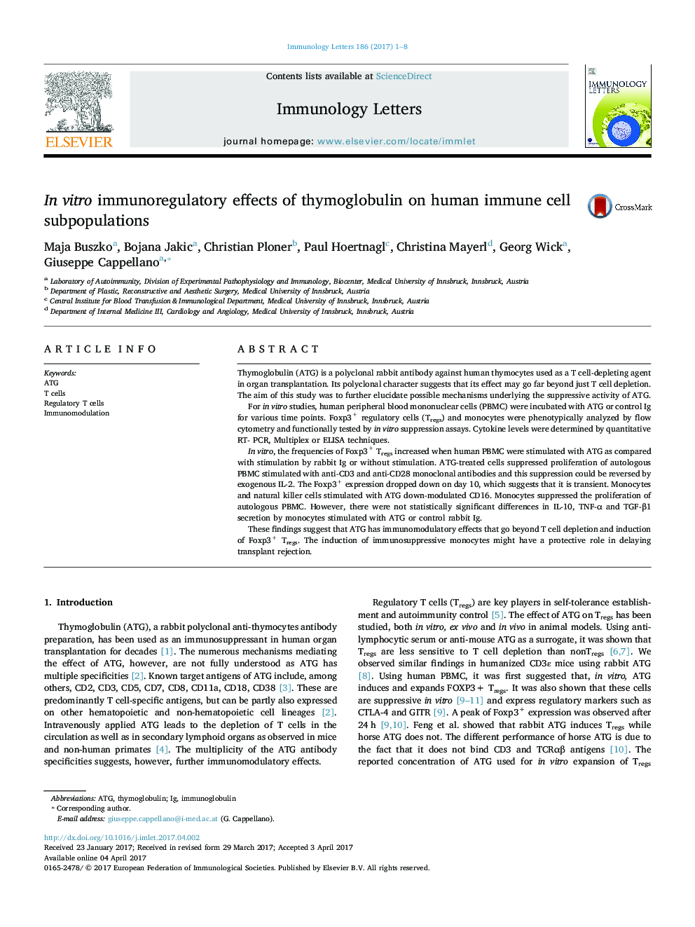 In vitro immunoregulatory effects of thymoglobulin on human immune cell subpopulations