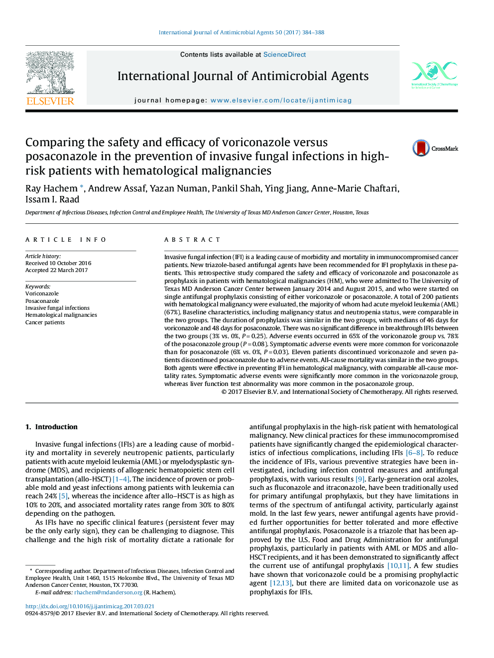 Comparing the safety and efficacy of voriconazole versus posaconazole in the prevention of invasive fungal infections in high-risk patients with hematological malignancies