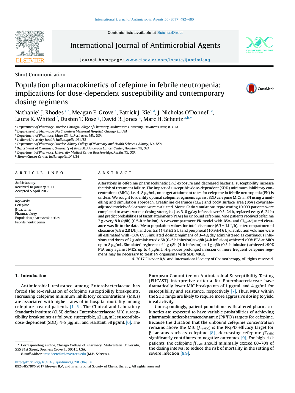 Population pharmacokinetics of cefepime in febrile neutropenia: implications for dose-dependent susceptibility and contemporary dosing regimens