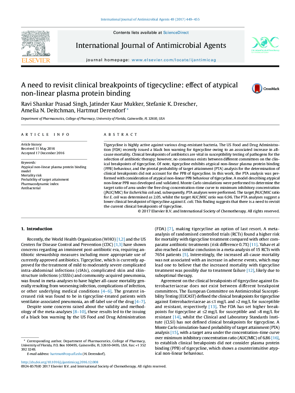 A need to revisit clinical breakpoints of tigecycline: effect of atypical non-linear plasma protein binding