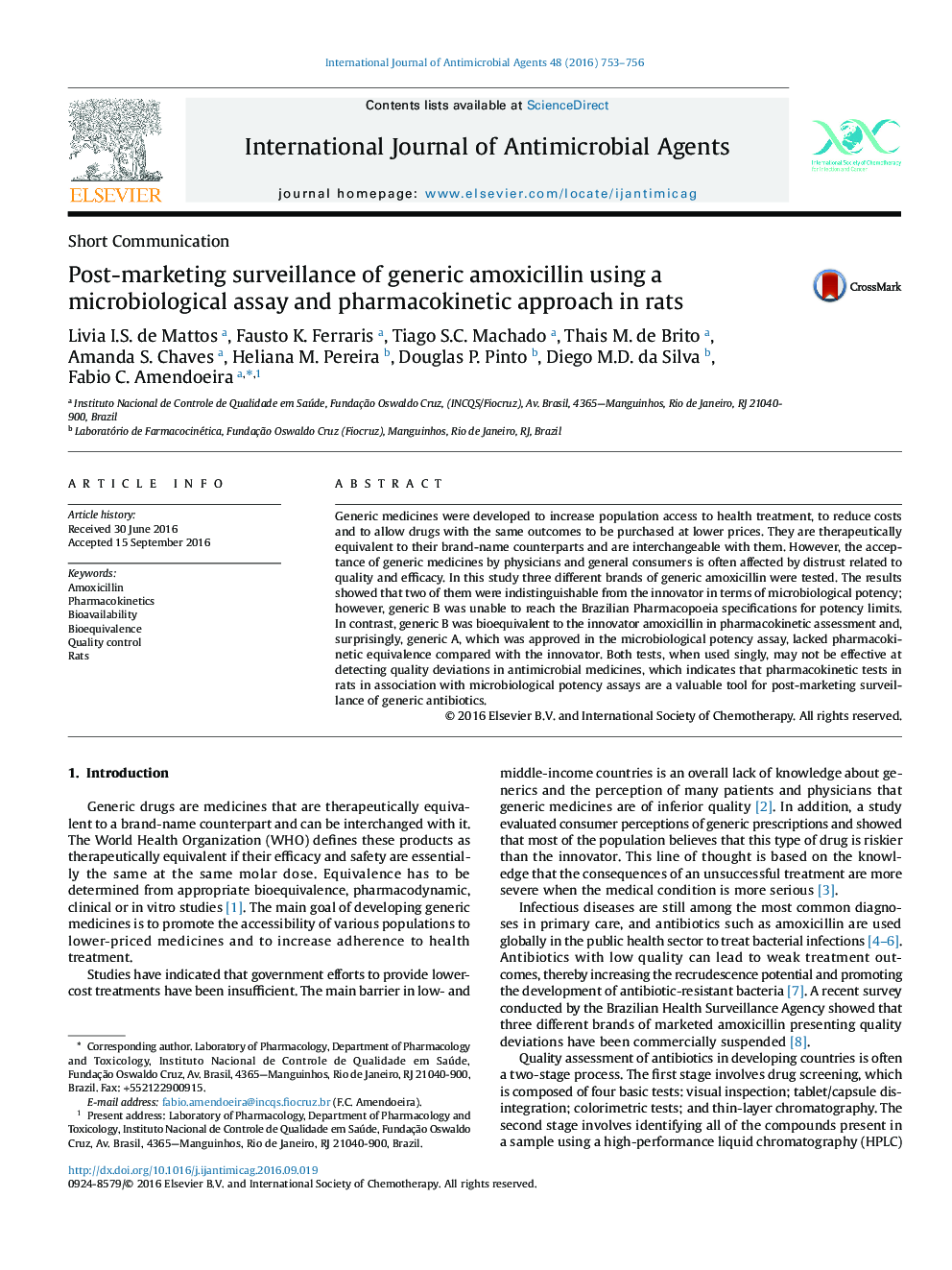 Post-marketing surveillance of generic amoxicillin using a microbiological assay and pharmacokinetic approach in rats