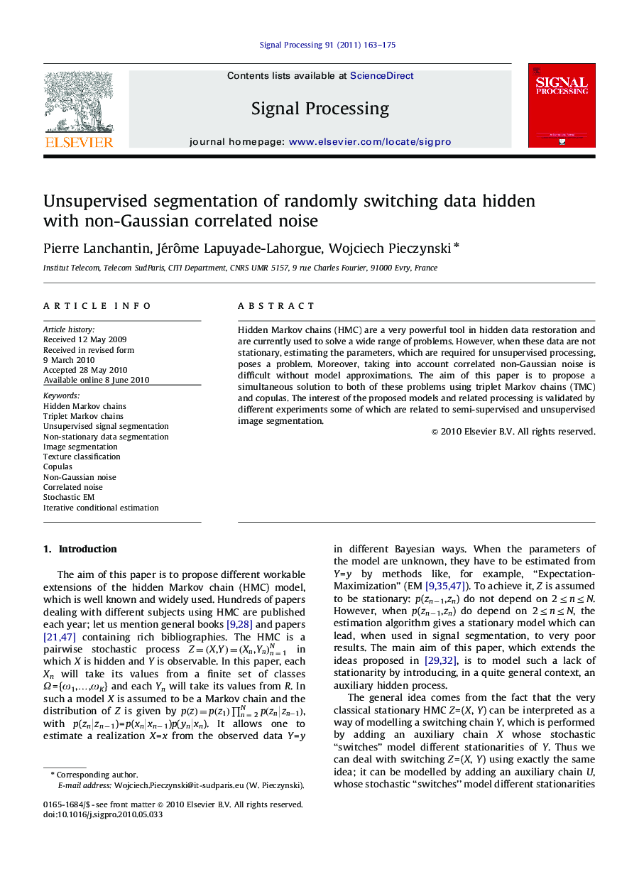 Unsupervised segmentation of randomly switching data hidden with non-Gaussian correlated noise