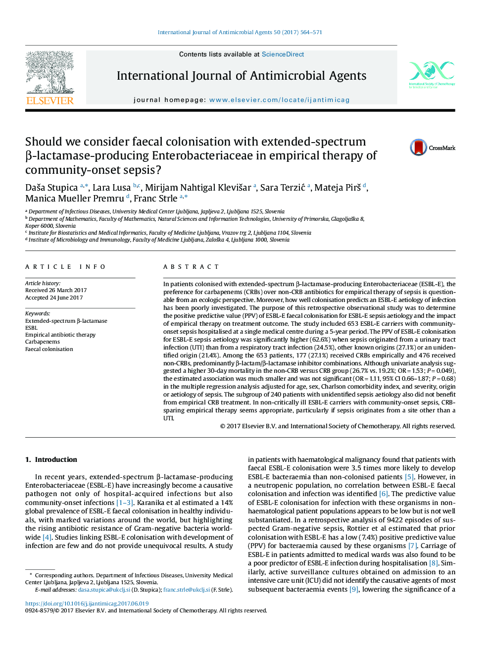 Should we consider faecal colonisation with extended-spectrum Î²-lactamase-producing Enterobacteriaceae in empirical therapy of community-onset sepsis?