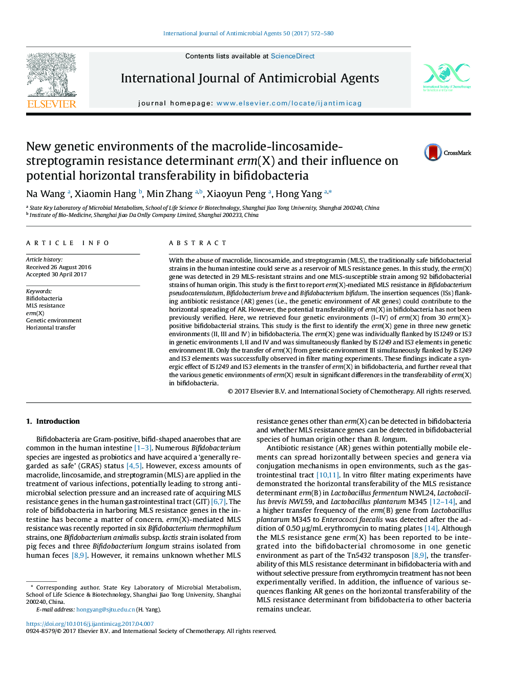 New genetic environments of the macrolide-lincosamide-streptogramin resistance determinant erm(X) and their influence on potential horizontal transferability in bifidobacteria
