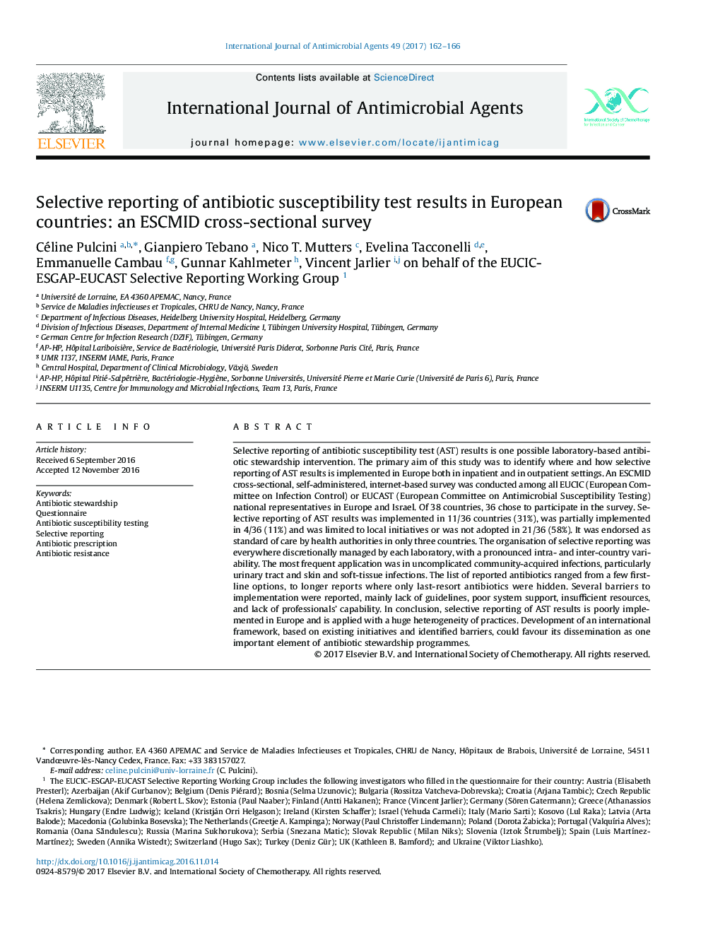 Selective reporting of antibiotic susceptibility test results in European countries: an ESCMID cross-sectional survey