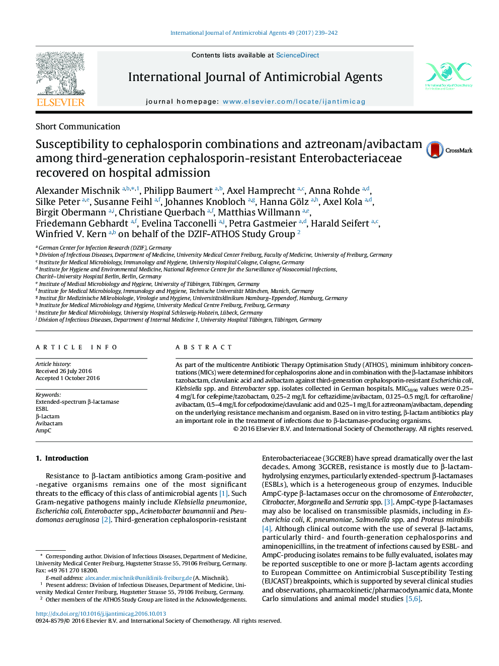 Susceptibility to cephalosporin combinations and aztreonam/avibactam among third-generation cephalosporin-resistant Enterobacteriaceae recovered on hospital admission