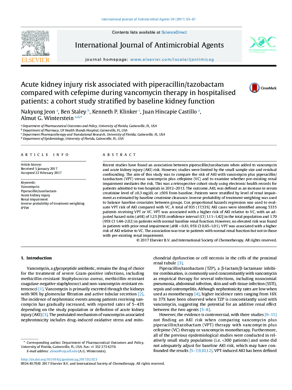 Acute kidney injury risk associated with piperacillin/tazobactam compared with cefepime during vancomycin therapy in hospitalised patients: a cohort study stratified by baseline kidney function