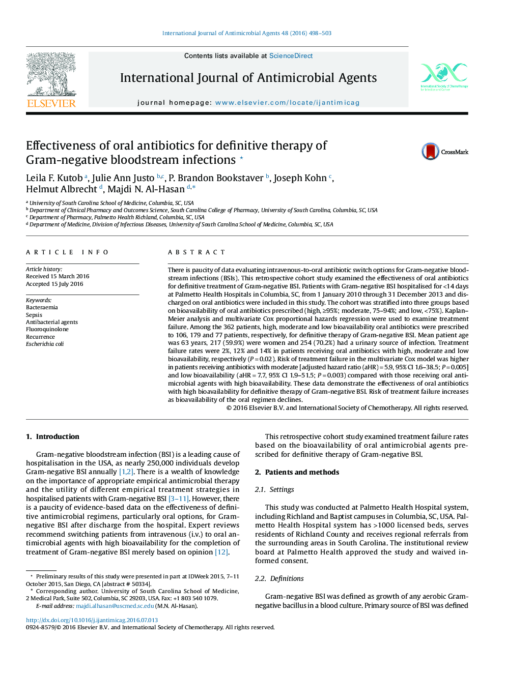 Effectiveness of oral antibiotics for definitive therapy of Gram-negative bloodstream infectionsâ