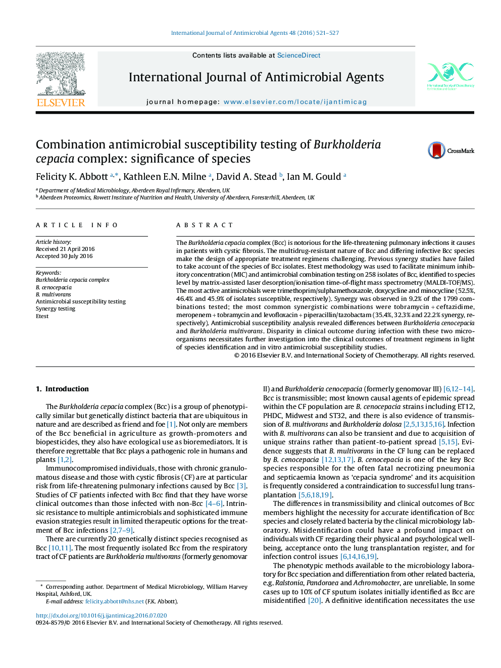 Combination antimicrobial susceptibility testing of Burkholderia cepacia complex: significance of species