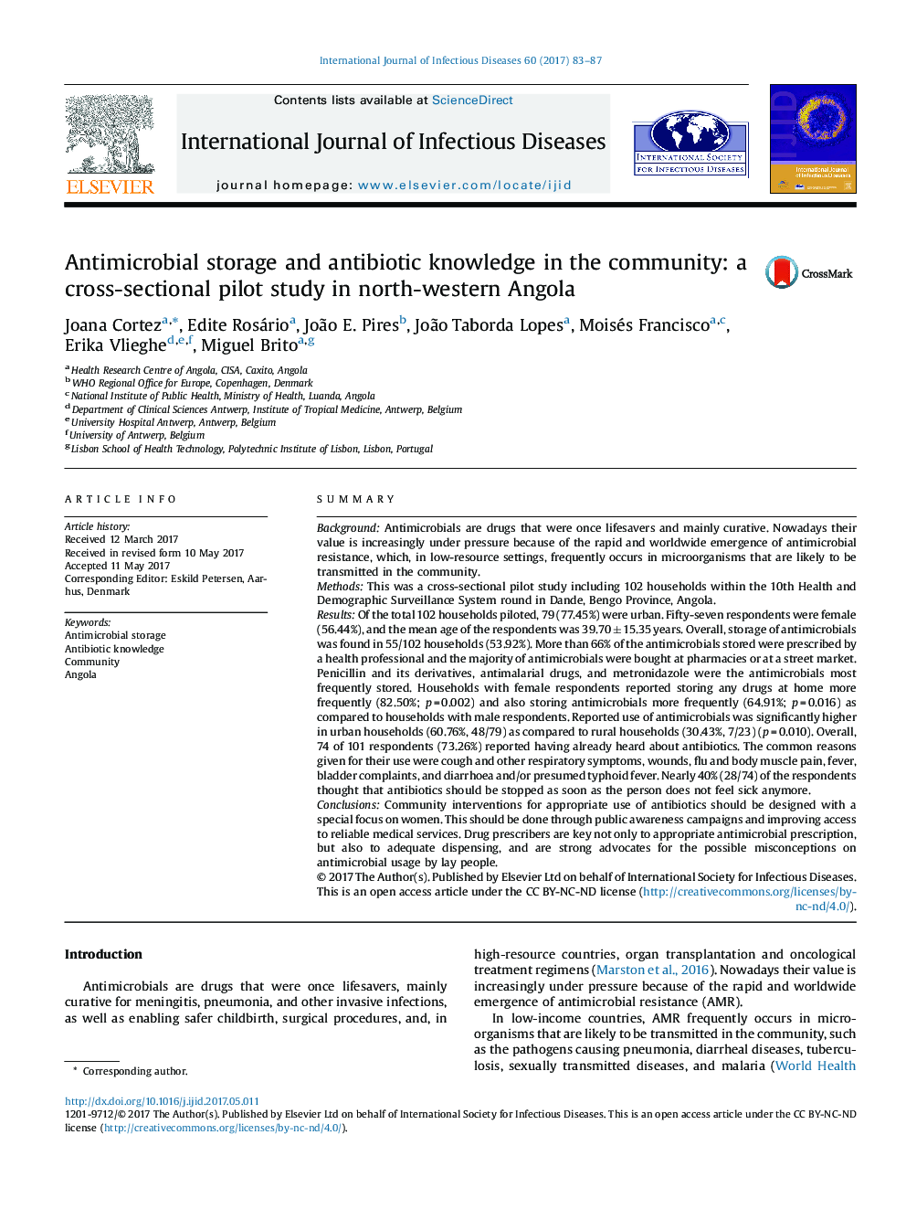 ذخیره سازی ضد میکروبی و دانش آنتی بیوتیک در جامعه: یک مطالعه آزمایشی مقطعی در شمال غرب آنگولا 