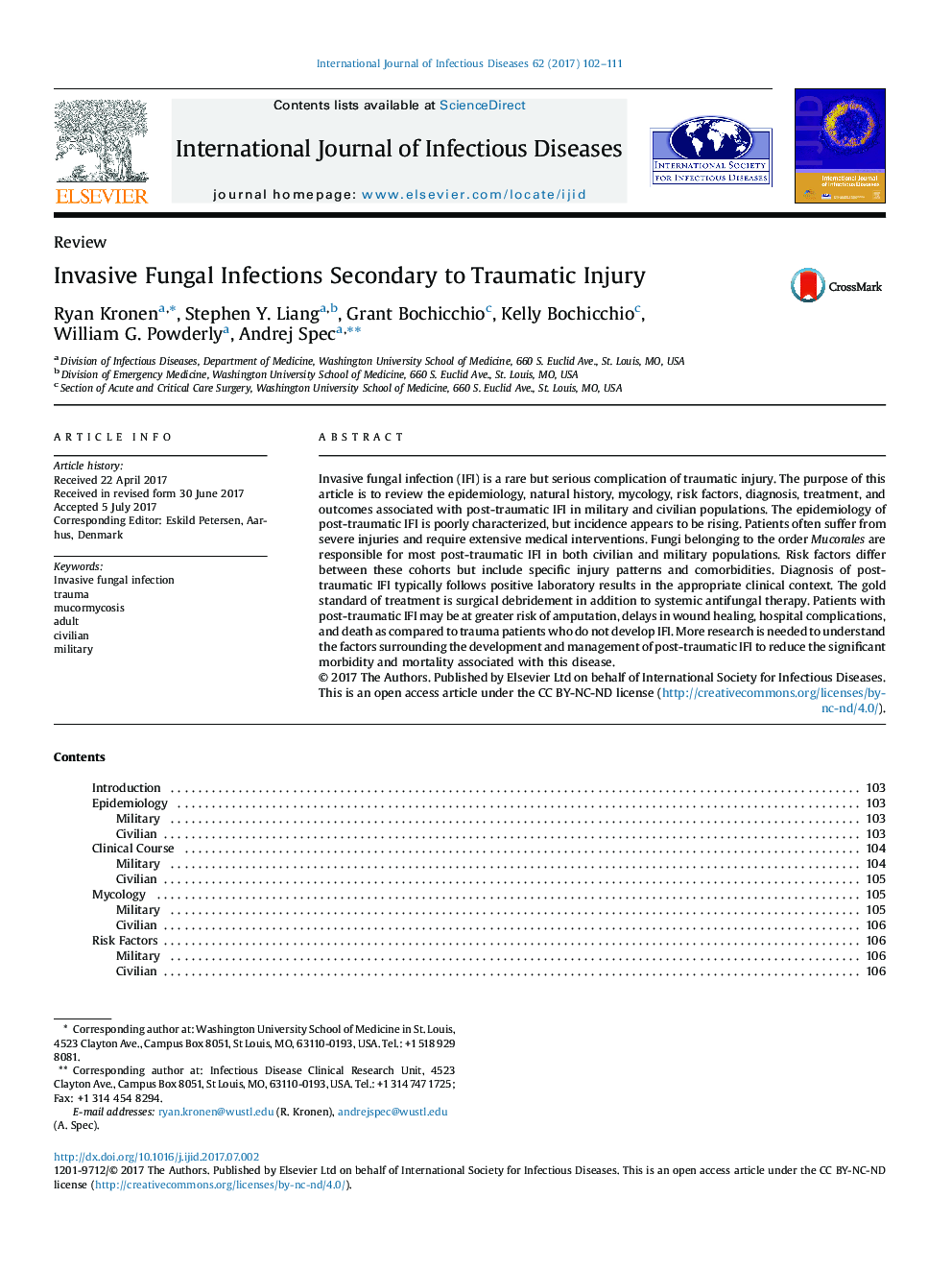 Invasive Fungal Infections Secondary to Traumatic Injury