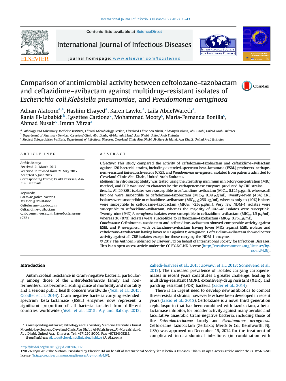 Comparison of antimicrobial activity between ceftolozane-tazobactam and ceftazidime-avibactam against multidrug-resistant isolates of Escherichia coli, Klebsiella pneumoniae, and Pseudomonas aeruginosa