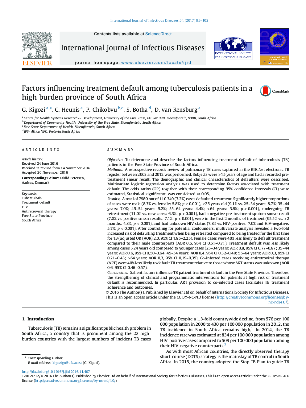 Factors influencing treatment default among tuberculosis patients in a high burden province of South Africa