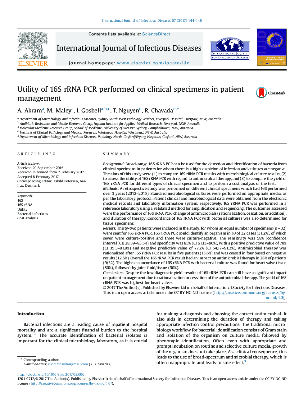 Utility of 16S rRNA PCR performed on clinical specimens in patient management