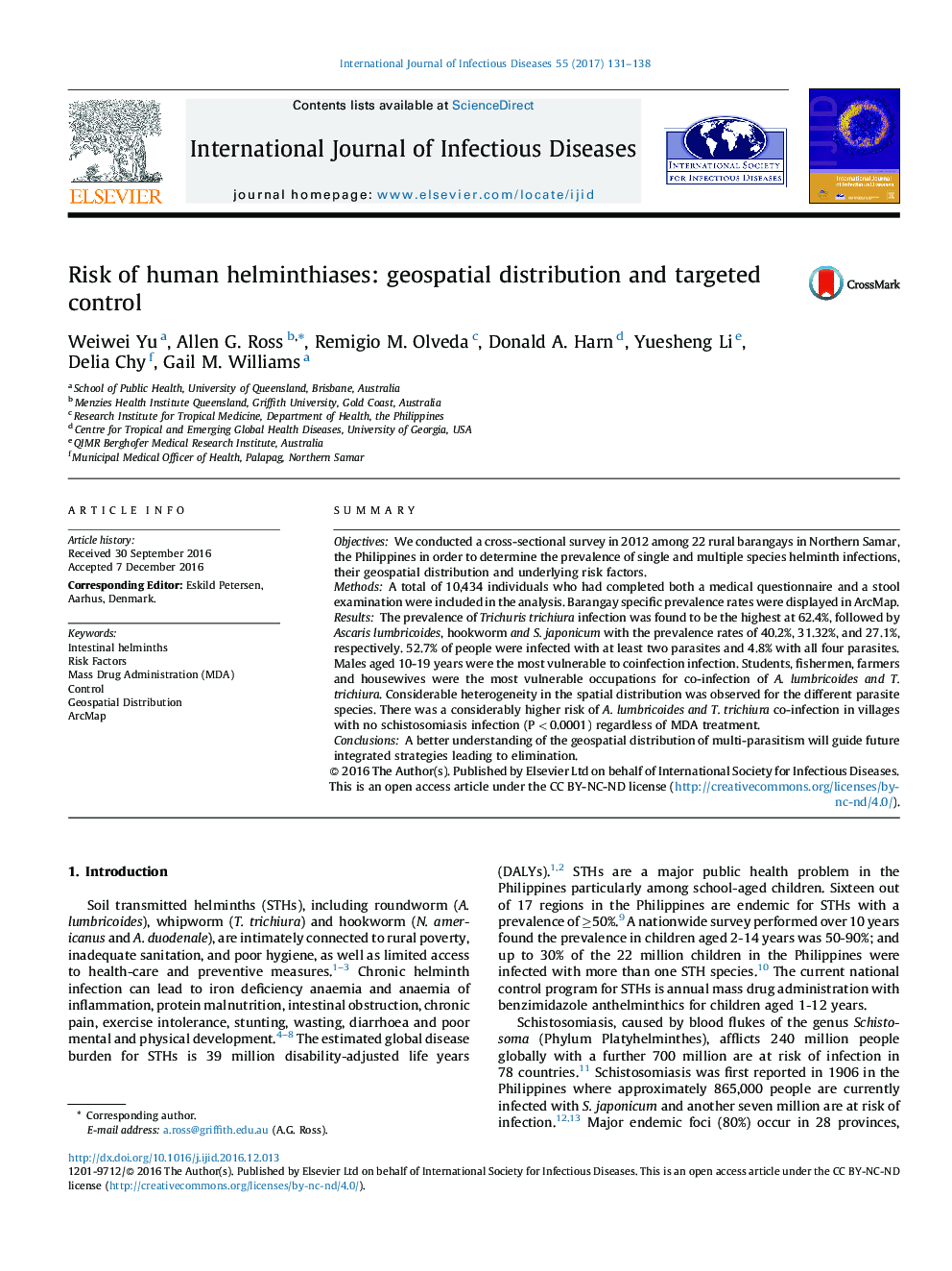 Risk of human helminthiases: geospatial distribution and targeted control