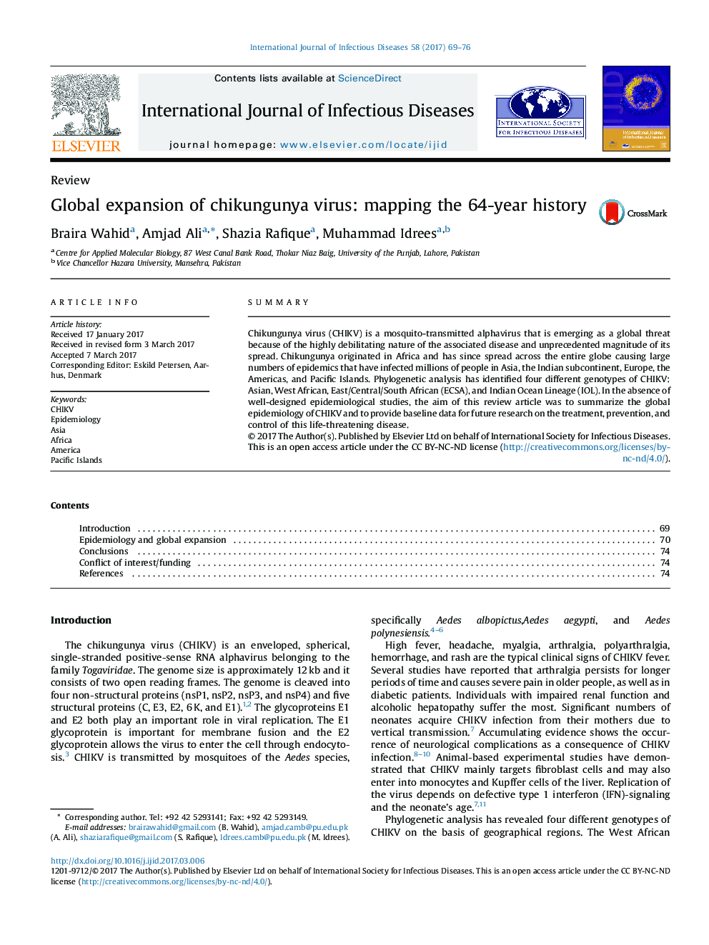 Global expansion of chikungunya virus: mapping the 64-year history