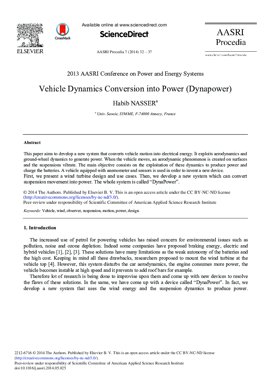 Vehicle Dynamics Conversion into Power (Dynapower) 
