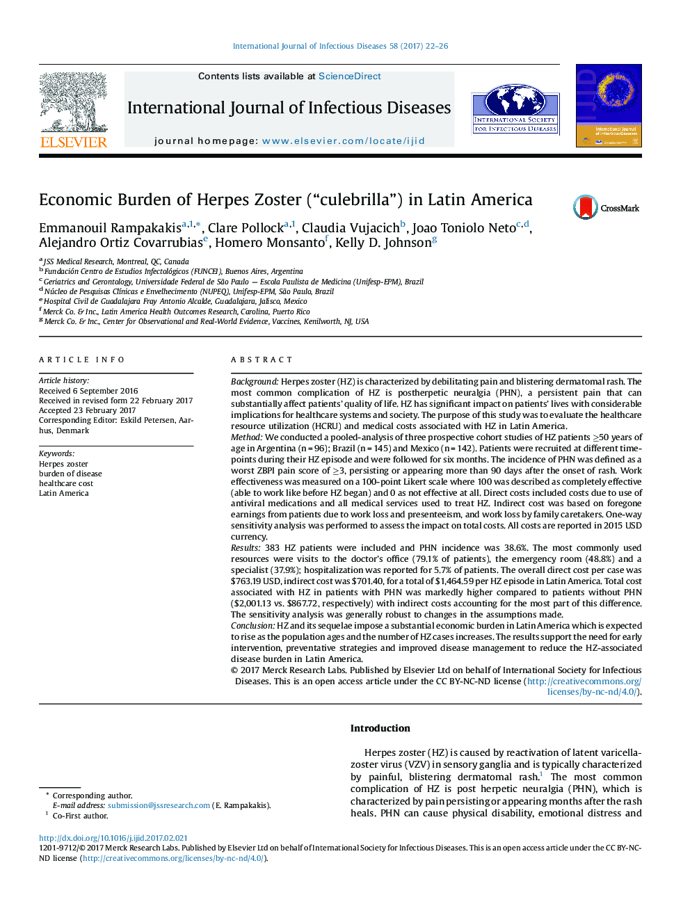 Economic Burden of Herpes Zoster (“culebrilla”) in Latin America