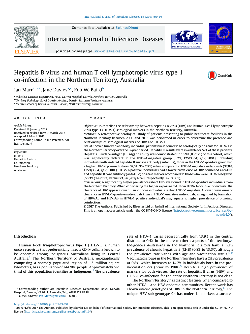 Hepatitis B virus and human T-cell lymphotropic virus type 1 co-infection in the Northern Territory, Australia