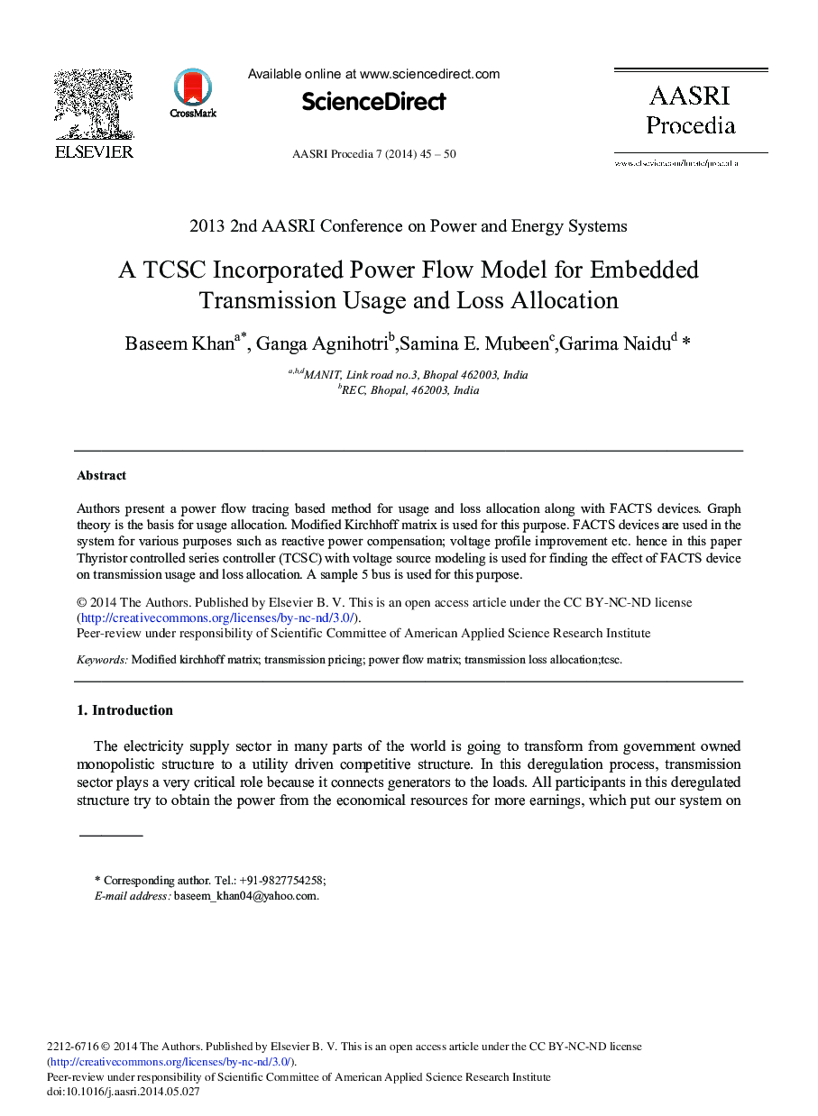 A TCSC Incorporated Power Flow Model for Embedded Transmission Usage and Loss Allocation 
