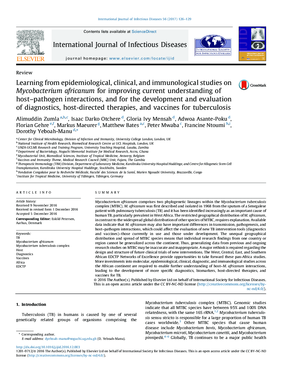 Learning from epidemiological, clinical, and immunological studies on Mycobacterium africanum for improving current understanding of host-pathogen interactions, and for the development and evaluation of diagnostics, host-directed therapies, and vaccines