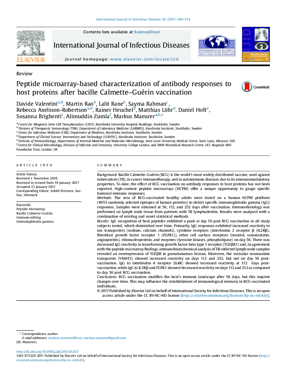 Peptide microarray-based characterization of antibody responses to host proteins after bacille Calmette-Guérin vaccination