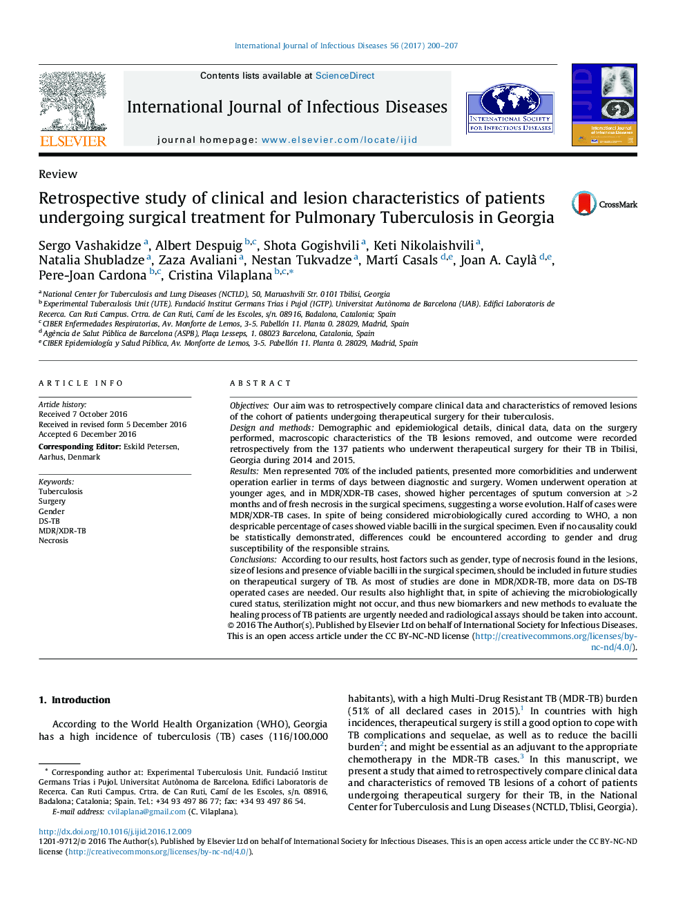 Retrospective study of clinical and lesion characteristics of patients undergoing surgical treatment for Pulmonary Tuberculosis in Georgia