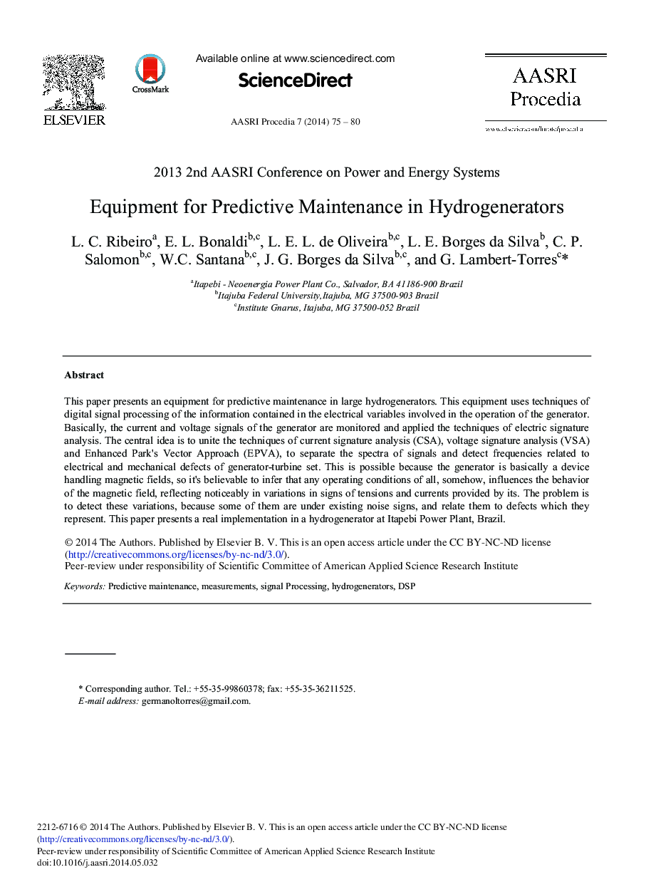 Equipment for Predictive Maintenance in Hydrogenerators 