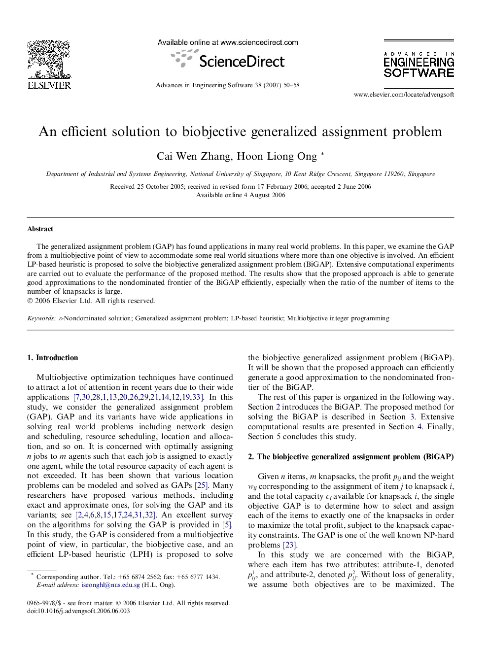 An efficient solution to biobjective generalized assignment problem